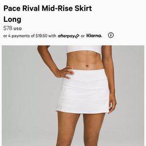 White Tennis Skirt, Lululemon, Size 6